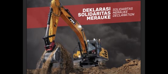 Titelbild der "Deklaration Solidarität Merauke" mit Bagger