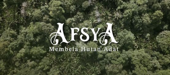 Blick auf Wald mit Filmtitel: Afsya Indigenenwald verteidigen