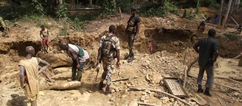 Goldabbau im Regenwald Illegale Goldsucher im Regenwald von Liberia