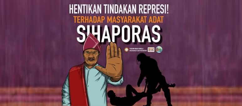 Die Solidarität mit indigenen Opfern von Landraub, Unterdrückung und Gewalt wächst Text auf dem Plakat: Stoppt die Unterdrückung der Indigenen Sihaporas