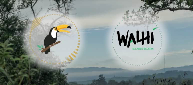 "Wir wollen den Regenwald von Sulawesi bewahren!" Aliansi Sulawesi Collage mit RdR Logo und WALHI Sulsel Logo