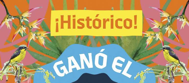 Historisch! Das JA hat gewonnen: Plakat der Yasuní-Initiative. Das JA bezieht sich auf die Frage, ob das Erdöl im Boden bleiben soll Abstimmung si für Yasuni