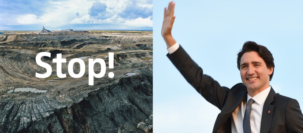 Öl aus Teersand – es gibt kaum eine größere Umweltsauerei! Kanadas Premier Trudeau entscheidet jederzeit über eine weitere Mine. Öl aus Teersand – es gibt kaum eine größere Umweltsauerei! Kanadas Premier Trudeau entscheidet jederzeit über eine weitere Mine.