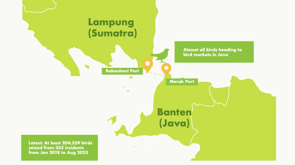 Teilkarte Provinz Lampung auf Sumatra und Provinz Banten auf Java